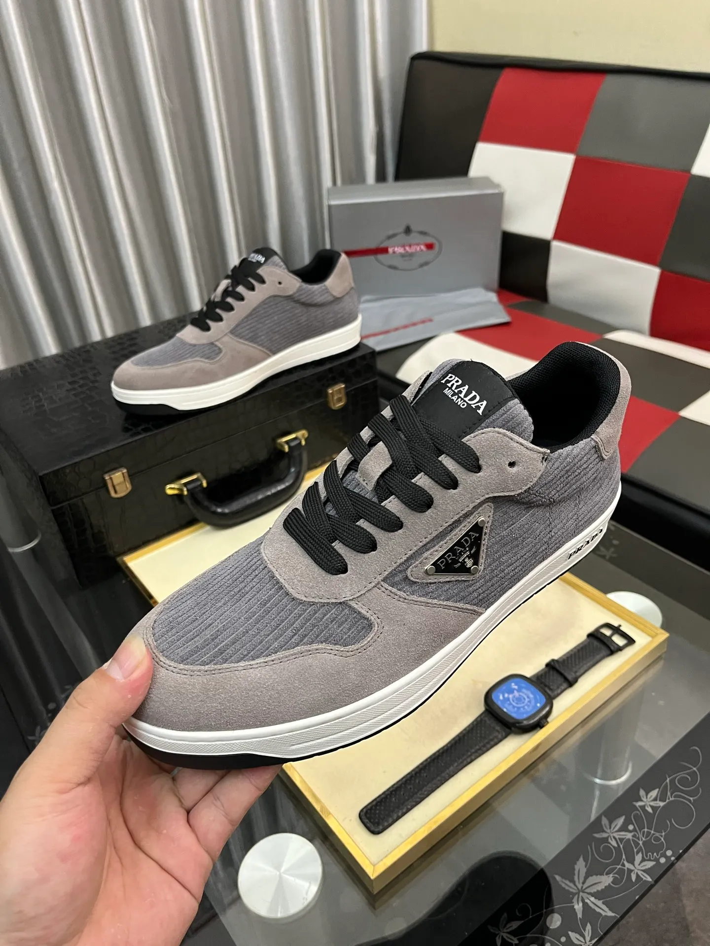 Men's shoes 💰380⌚️⌚️【PRADA】Prada casual shoes, originally developed 1:1, made of high-mercerized cowhide with imported cowhide, silk sheepskin lining, rubber outsole, comfortable and soft on the foot, size: 38-444️⃣Colors available